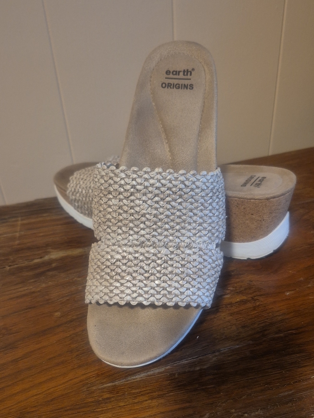 Earth Origins Taupe Woven Cork Platform Slide